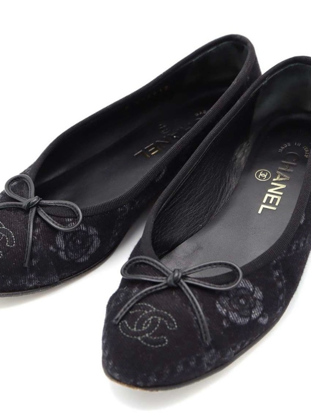 Chanel Black Camellia Quilted Ballet Flats 36